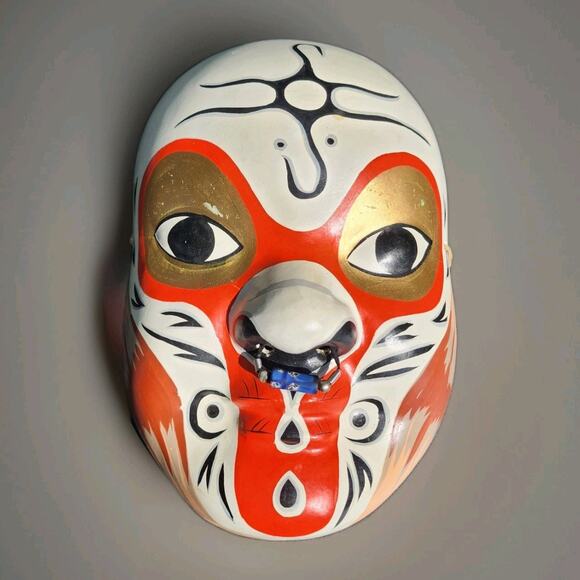 Vintage Chinese Opera Mask Hand Painted Paper Mache Wall Hanging Home Decor Rare - Picture 1 of 7